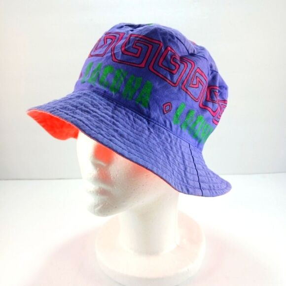 Vintage 90s Laguna Beach California Spell Out Geometric Surf Graphic Bucket Hat - Picture 1 of 8